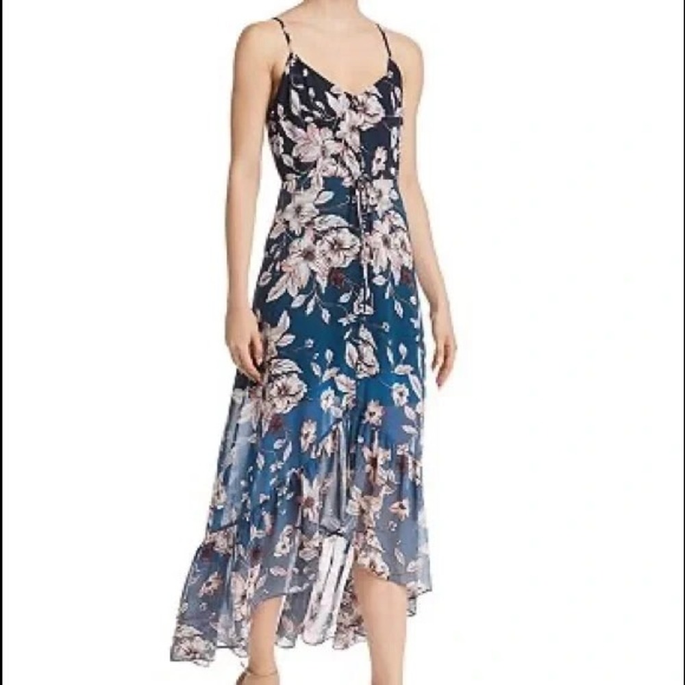 Nanette Lepore Womens Plus 20W Floral High-Low Maxi Dress Teal Navy‎ Blue Ombre